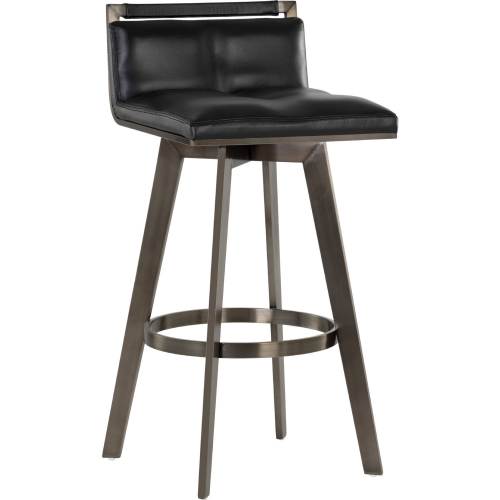 Arizona Swivel Bar Stool in Black Leatherette & Antique Brass